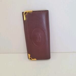 Cartier 4 Key Hooks Holder Case Wallet Red Bordeaux Burgundy Small Logo Leather